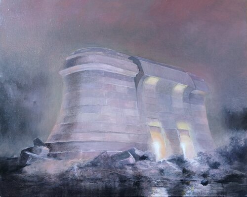 Building by night ( rave temple) by richard jurtitsch, Painting for Sale on Select