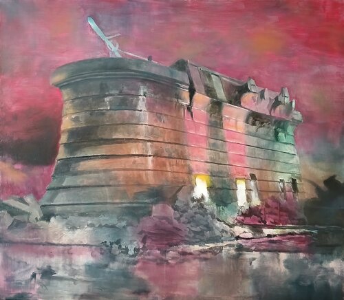Building by night ( rave temple) by richard jurtitsch, Painting for Sale on Select