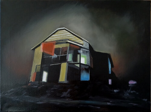 Building by night by richard jurtitsch, Painting for Sale on Select