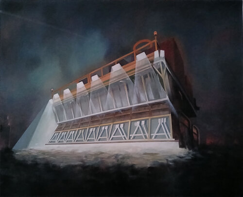 Arena ,Building by night ( rave temple) by richard jurtitsch, Painting for Sale on Select