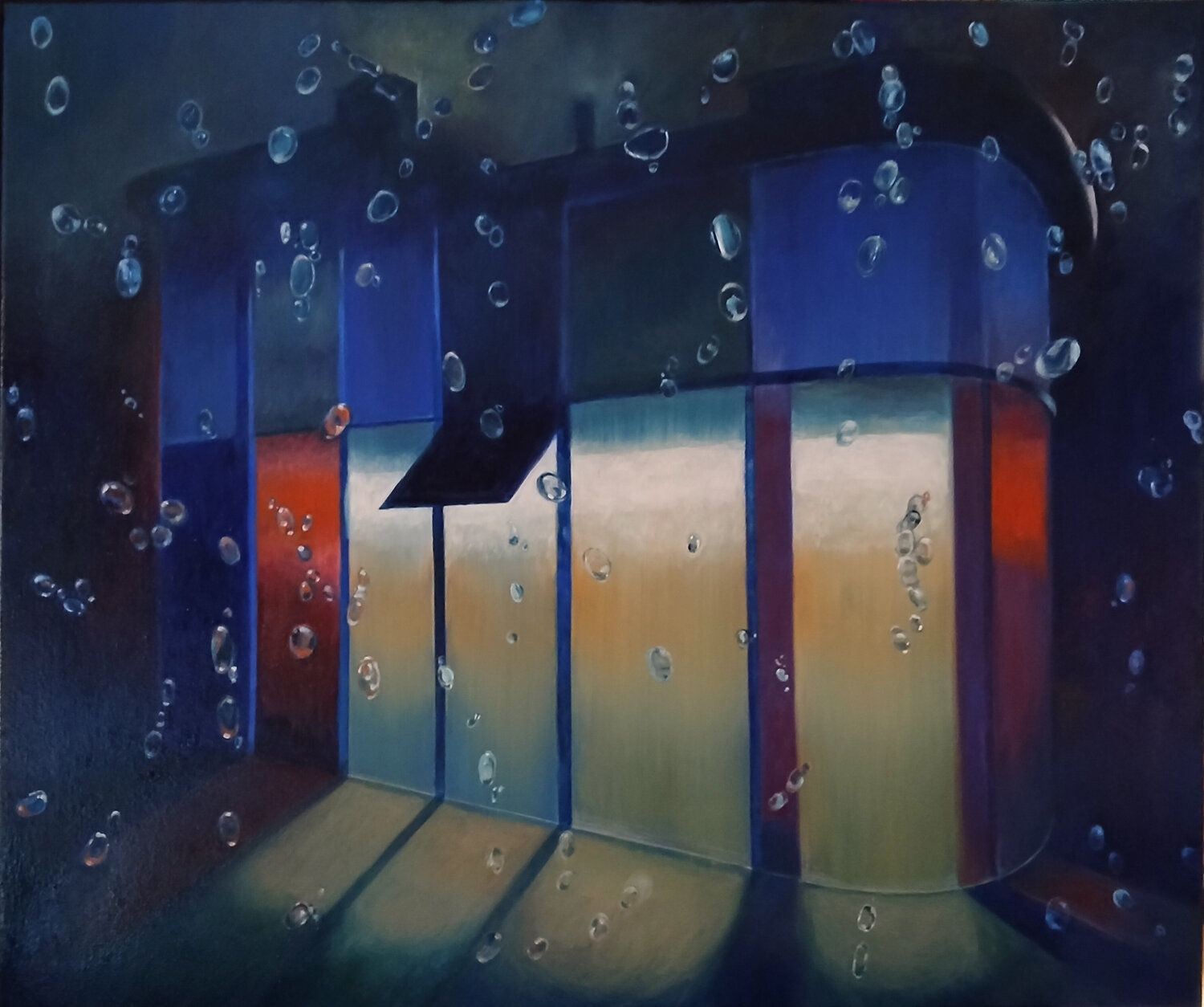 Building by night richard jurtitsch Original painting for sale