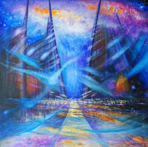 Zukunft bewohnbarer Planeten by Meng Xi Hauenstein, Painting for Sale on Select