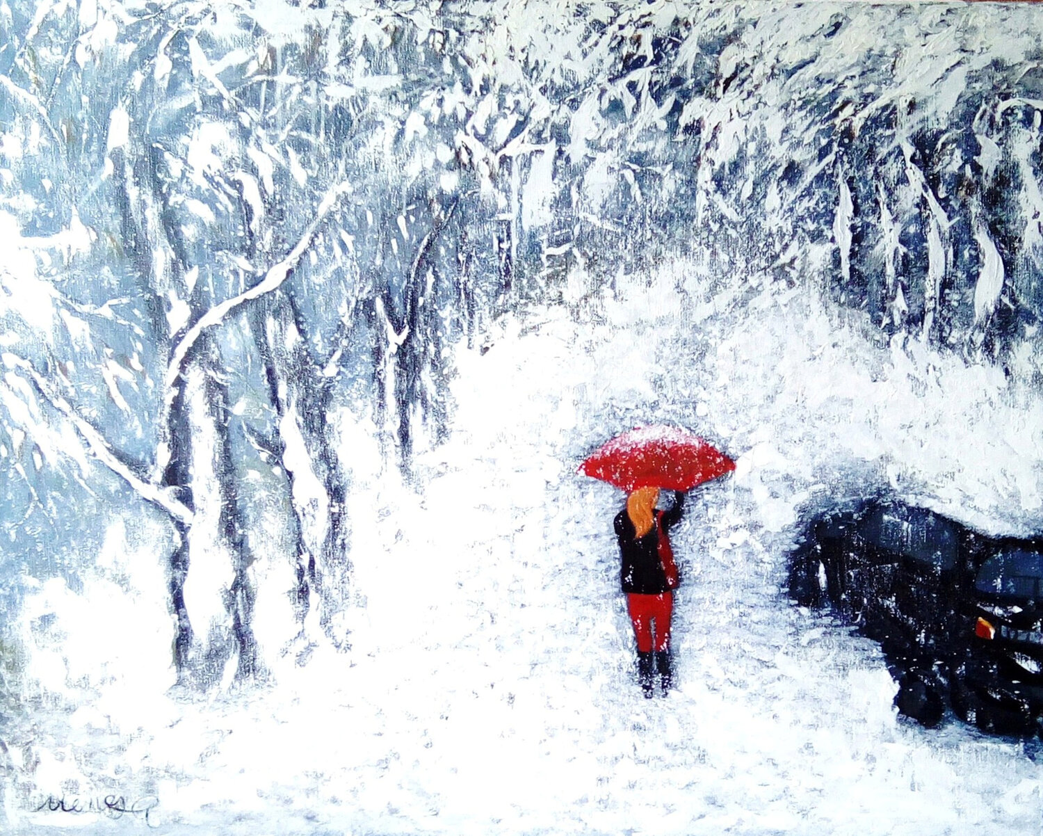 Winterspaziergang Meng Xi Hauenstein Original painting for sale