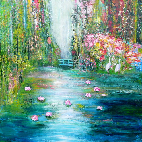 Die Brücke- inspiriert von Claude Monet by Blanka Mandel, Painting for Sale on Select