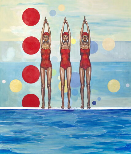 Drei am Pool by Arno Bruse, Painting for Sale on Select