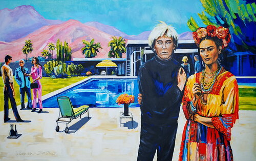 Andy and Frida at the Pool by Arno Bruse, Painting for Sale on Select