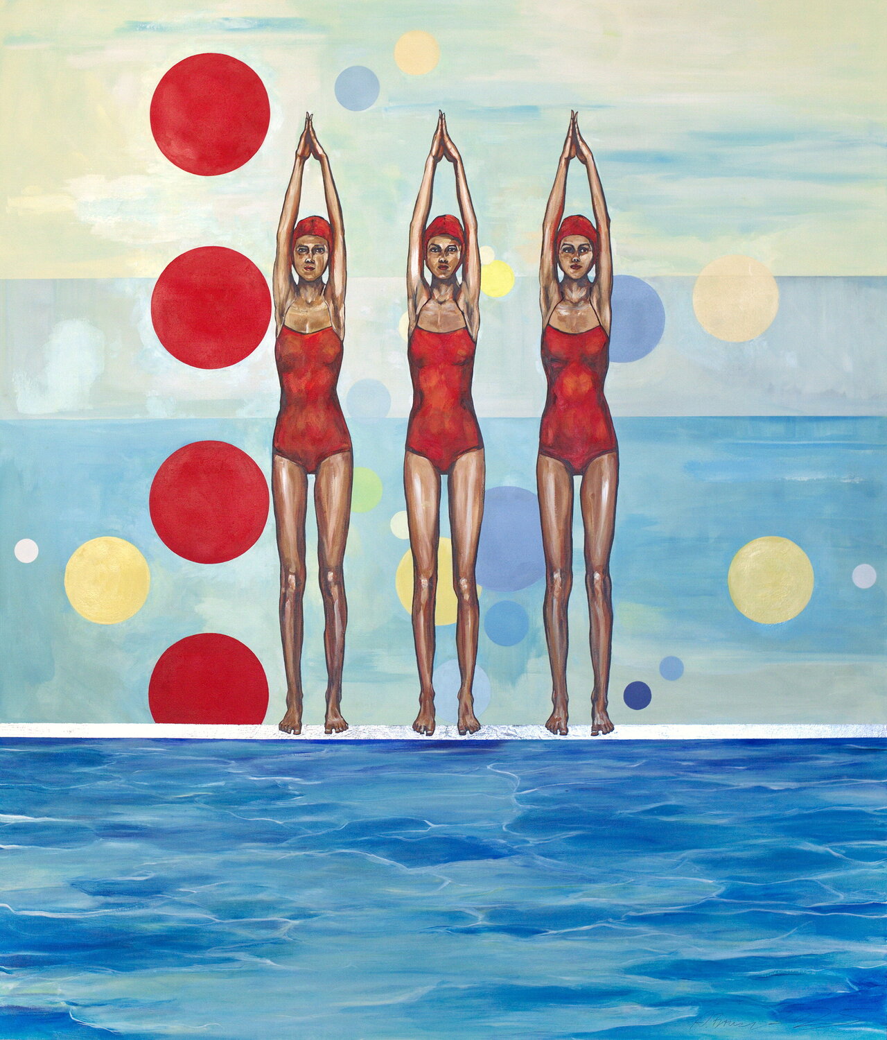 Drei am Pool Arno Bruse Original painting for sale