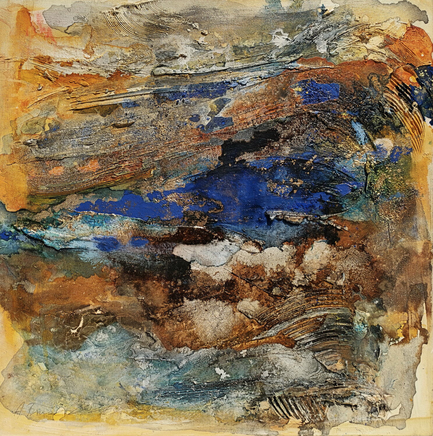 Komposition mit Laspis-Blau Arno Bruse Original painting for sale