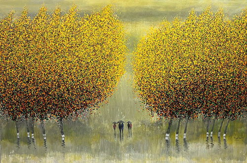 Love in the autumn rain by Trong Thuong Tran, Painting for Sale on Select