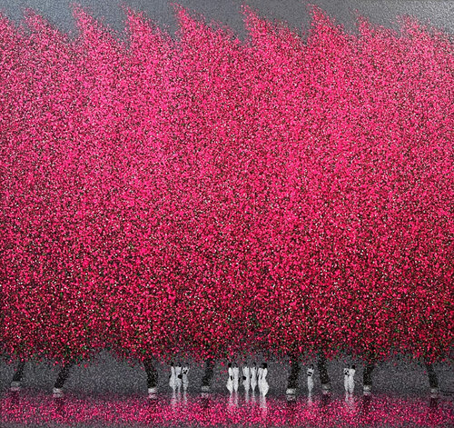 Cherry blossoms in spring rain by Trong Thuong Tran, Painting for Sale on Select