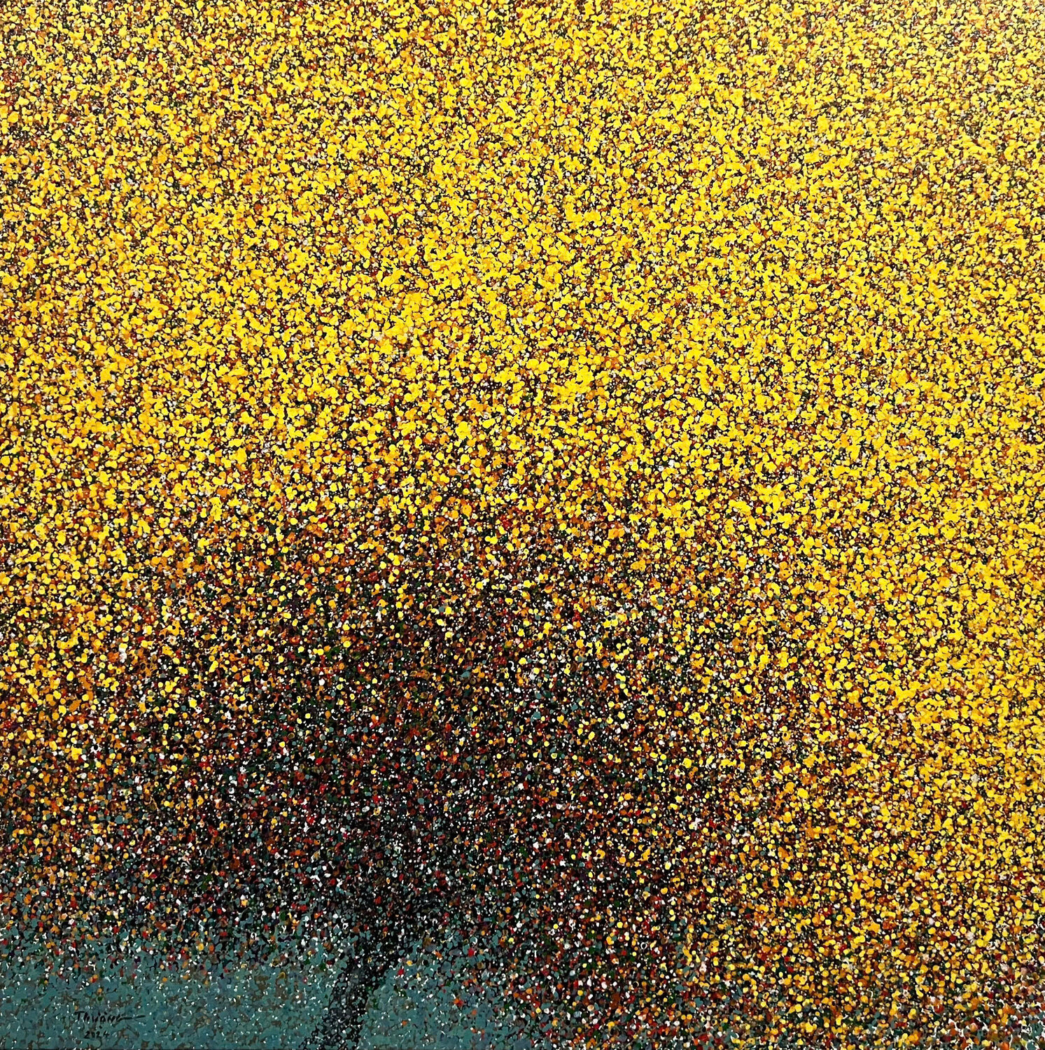 Yellow apricot flowers in the spring wind Trong Thuong Tran Original painting for sale