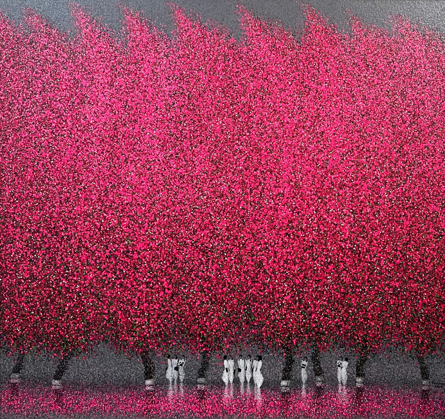 Cherry blossoms in spring rain Trong Thuong Tran Original painting for sale