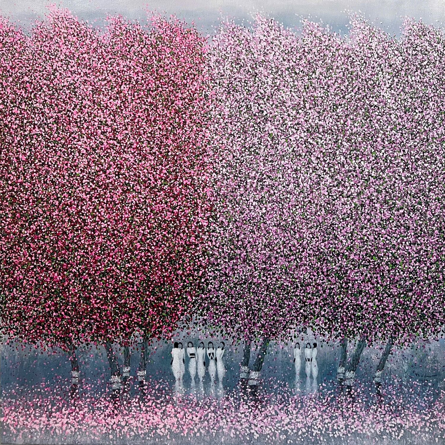 Cherry blossoms in the spring breeze No.5 Trong Thuong Tran Original painting for sale