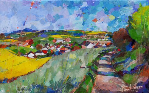Eifellandschaft mit Rapsfeldern II by Miriam Montenegro, Painting for Sale on Select