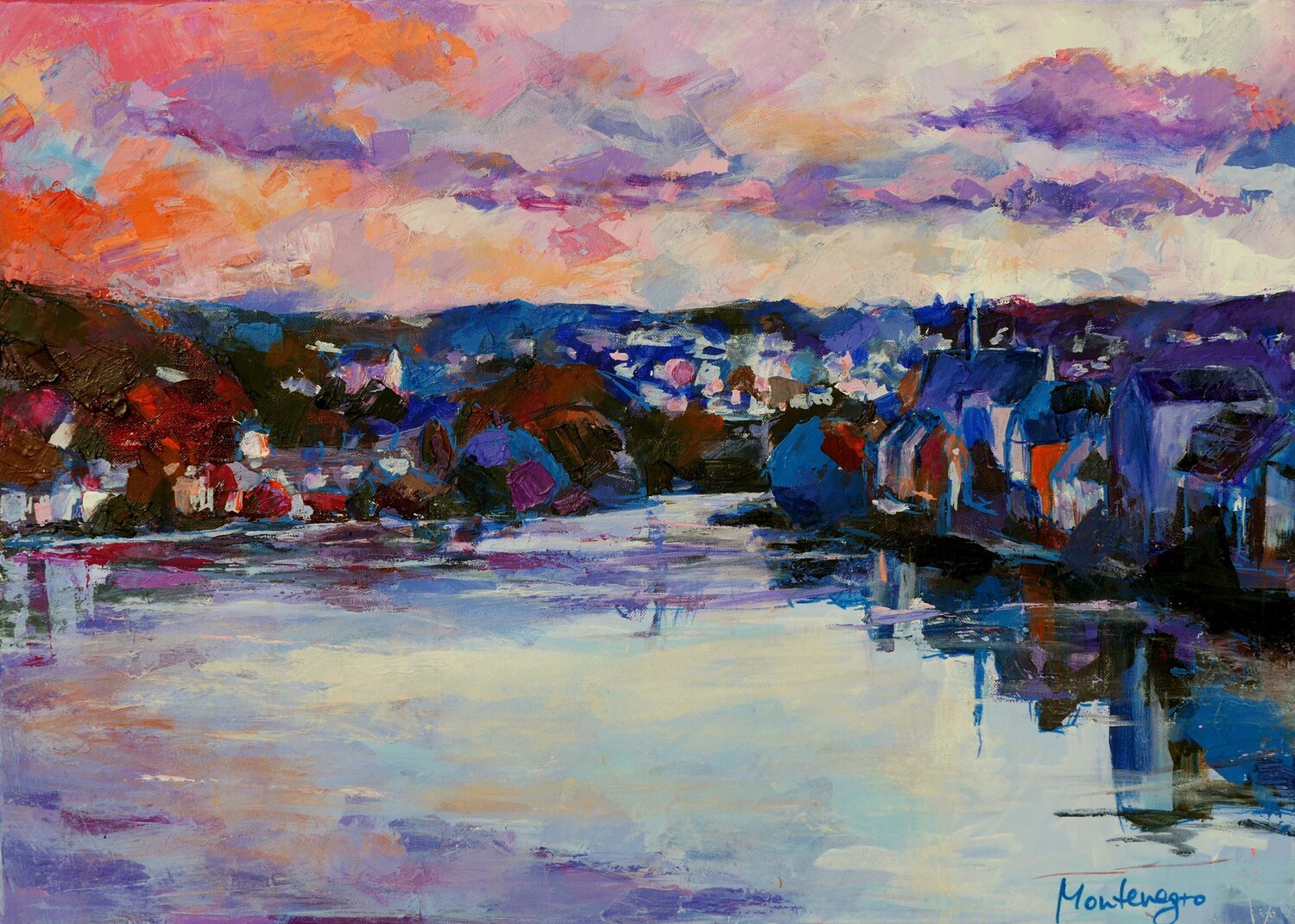 Winter sunset Miriam Montenegro Original painting for sale