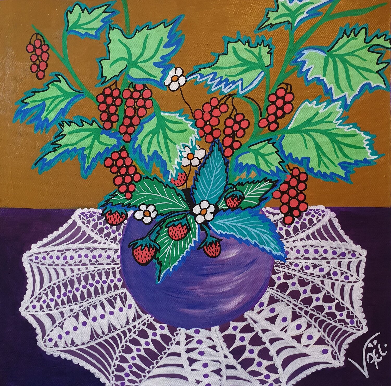 Groseilles et fraises des bois Kaël Original painting for sale