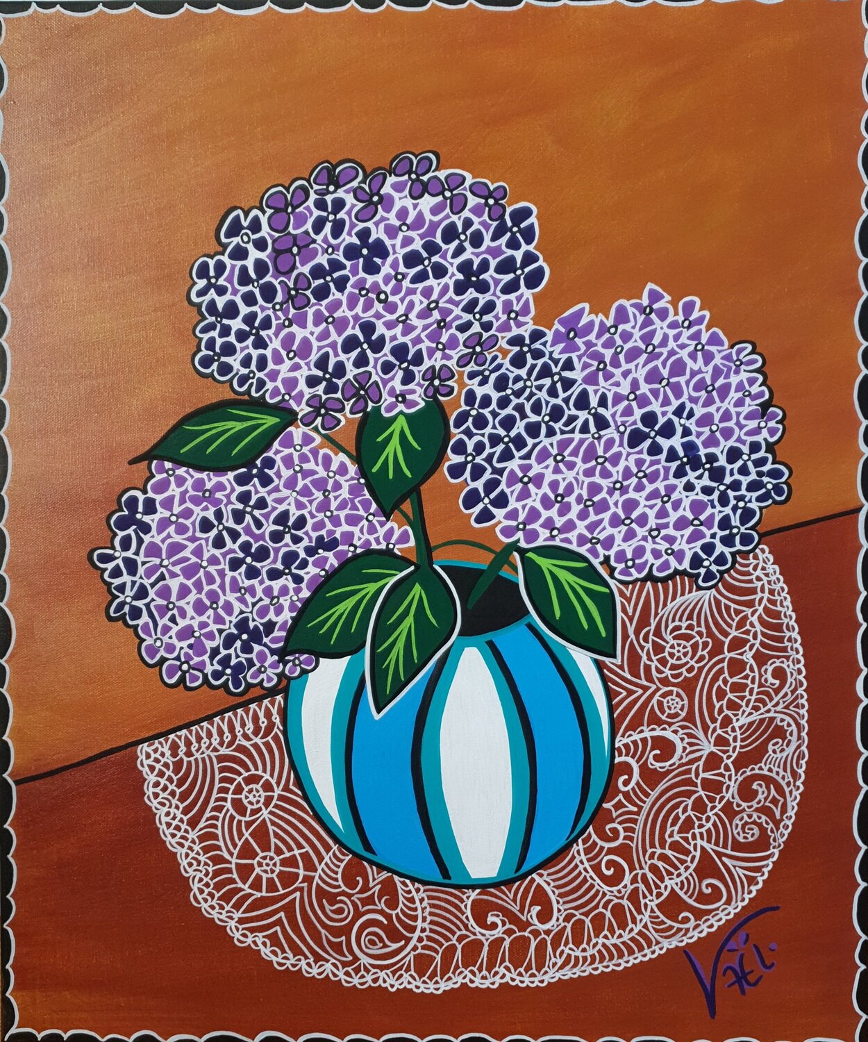 Purple Hydrangeas Kaël Original painting for sale