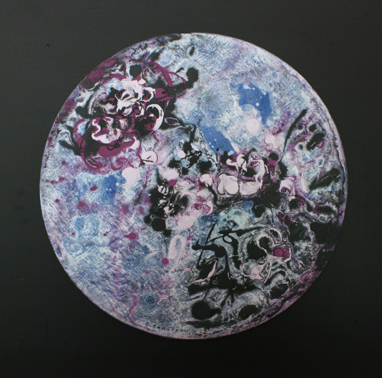 Le jardin du Temps perdu II. Diamètre 30 cm Odile CARITEAU Original painting for sale