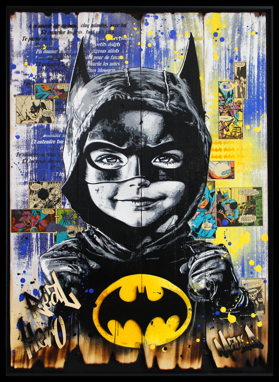 burnt wood " real hero " Maxime Andriot Original painting for sale
