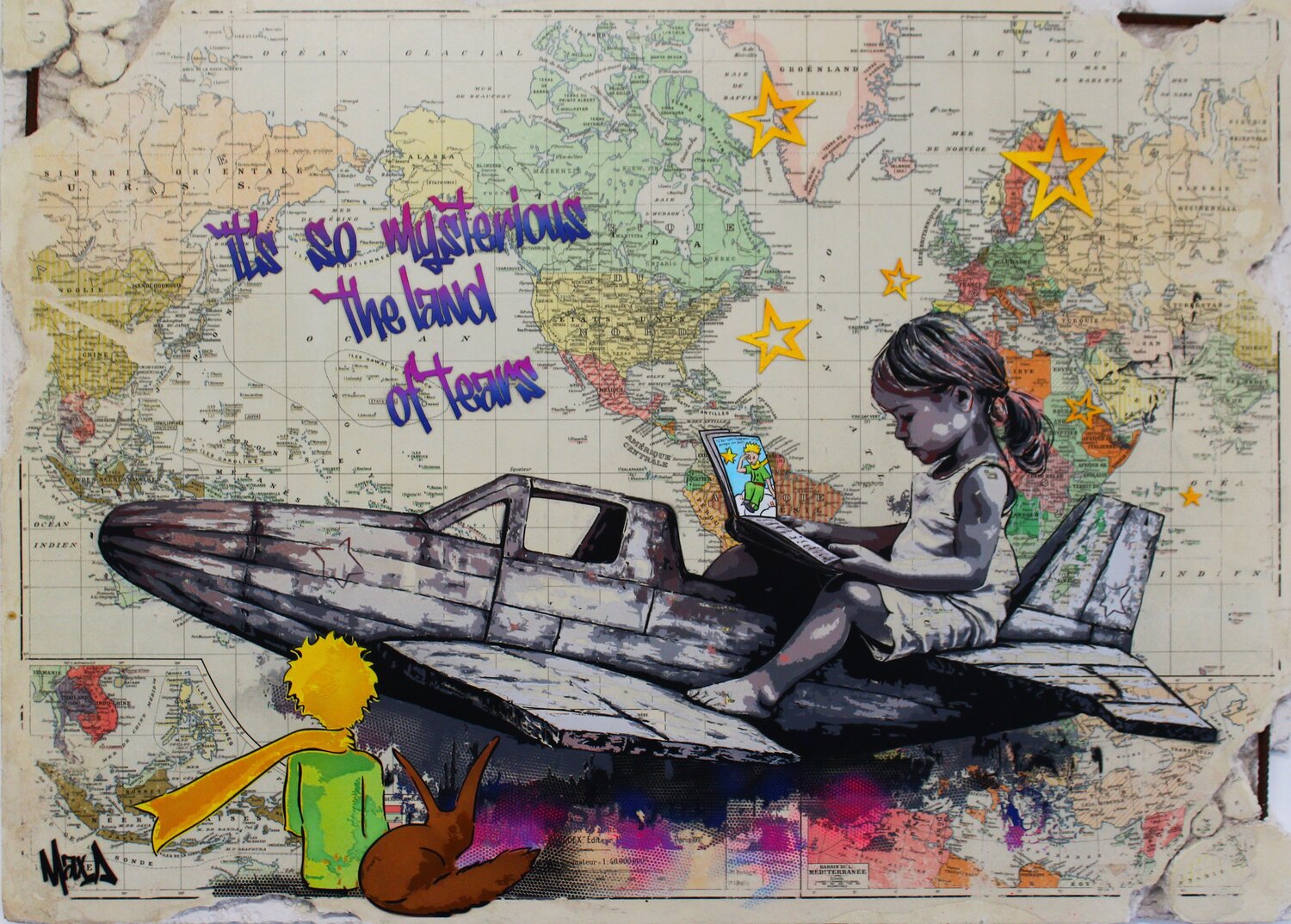 petit prince "land of tears " Maxime Andriot Original painting for sale