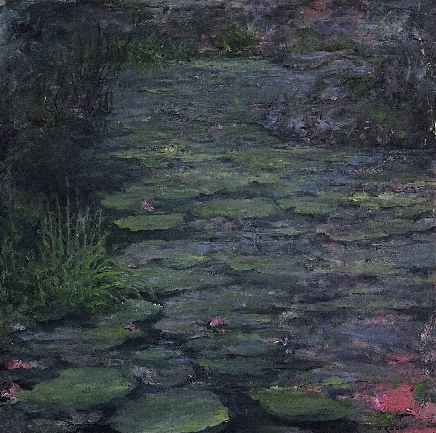 "As Night Falls on Monet's Lily Pond"  oil Peggy Casey-Mason Original painting for sale