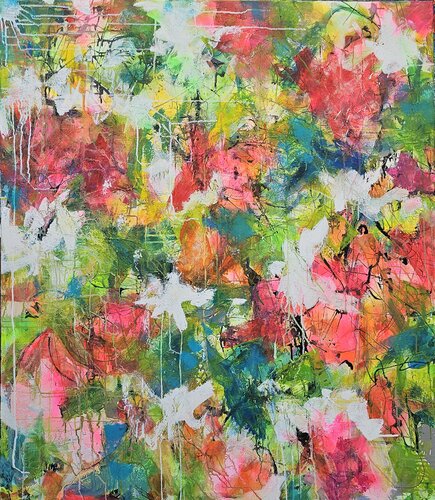 Fleurs sous la pluie - 120x140 - 2025 by Sof - Sophie Voigt-Chadeyron, Painting for Sale on Select
