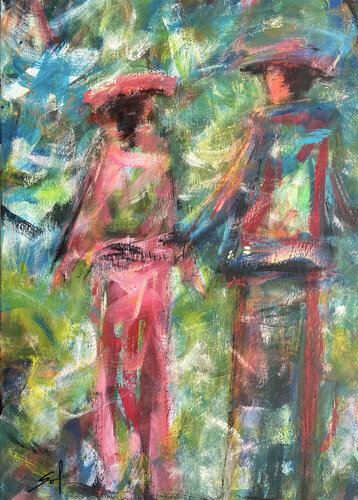 Couple en campagne - 50x70 - 2021 by Sof - Sophie Voigt-Chadeyron, Painting for Sale on Select