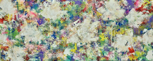 Roses blanches sous la pluie - 80x200 - 2025 by Sof - Sophie Voigt-Chadeyron, Painting for Sale on Select