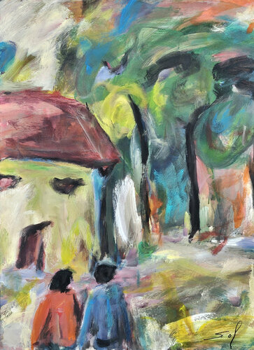 Baraques à têtes - 60x80 - 2024 by Sof - Sophie Voigt-Chadeyron, Painting for Sale on Select