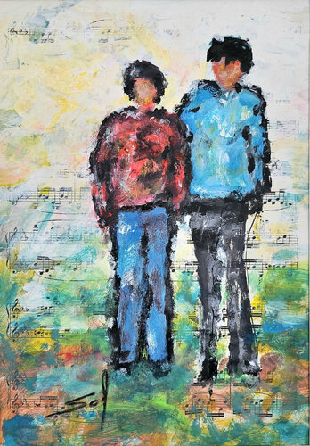 Les deux cousins - o.R 20x30 m.R 32x42 - 2025 by Sof - Sophie Voigt-Chadeyron, Painting for Sale on Select
