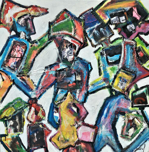 Napoléon et ses femmes au Zombie - 100x100 - 2023 by Sof - Sophie Voigt-Chadeyron, Painting for Sale on Select
