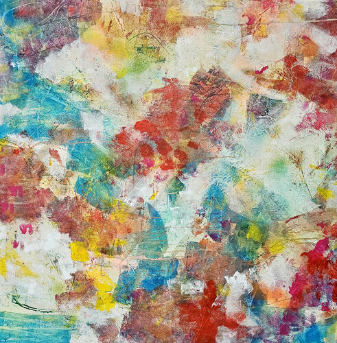 Fleurs rougeoyantes - 100x100 - 2025 by Sof - Sophie Voigt-Chadeyron, Painting for Sale on Select