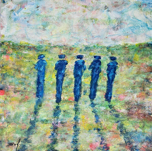 Dames bleues - 46x46 - 2026 by Sof - Sophie Voigt-Chadeyron, Painting for Sale on Select