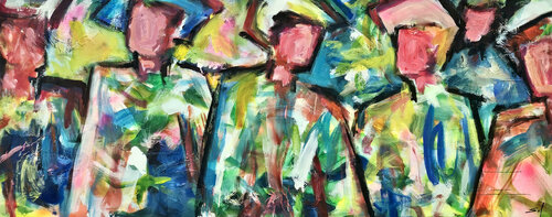 Farandole de mecs - 80x200 - 2025 by Sof - Sophie Voigt-Chadeyron, Painting for Sale on Select