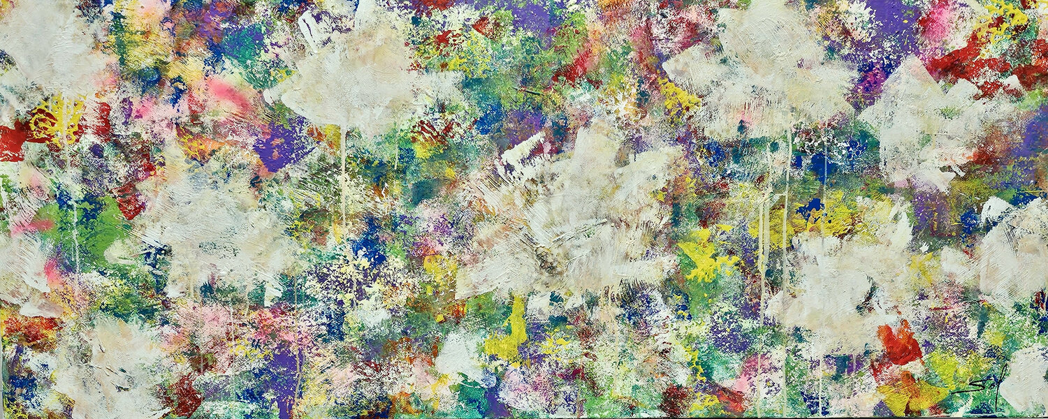 Roses blanches sous la pluie - 80x200 - 2025 Sof - Sophie Voigt-Chadeyron Original painting for sale