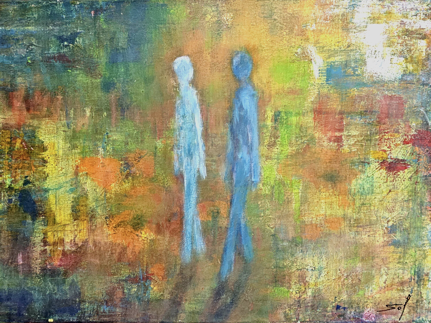 Petits hommes bleus - 50x70 - 2017 Sof - Sophie Voigt-Chadeyron Original painting for sale
