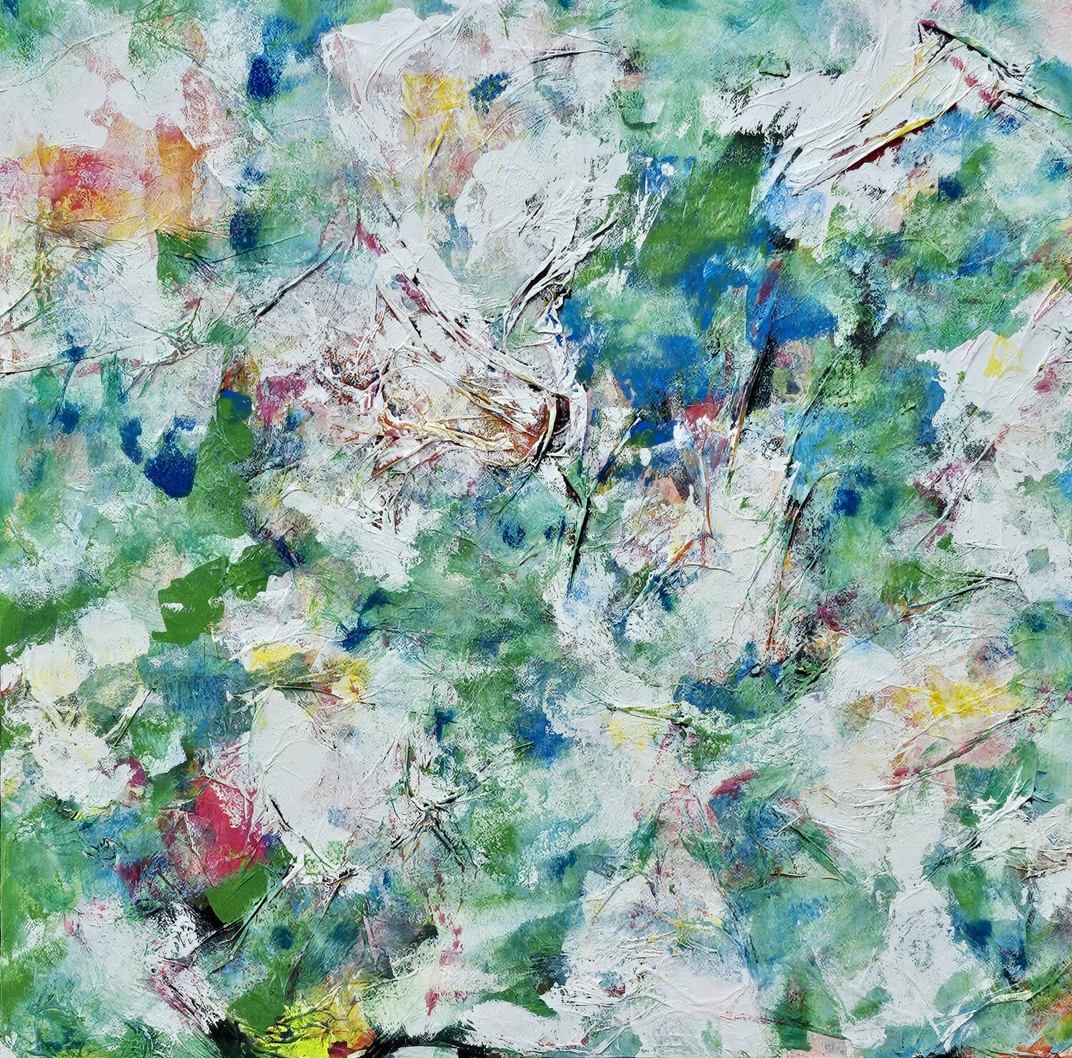 Blanches fleurs - 90x90 - 2024 Sof - Sophie Voigt-Chadeyron Original painting for sale