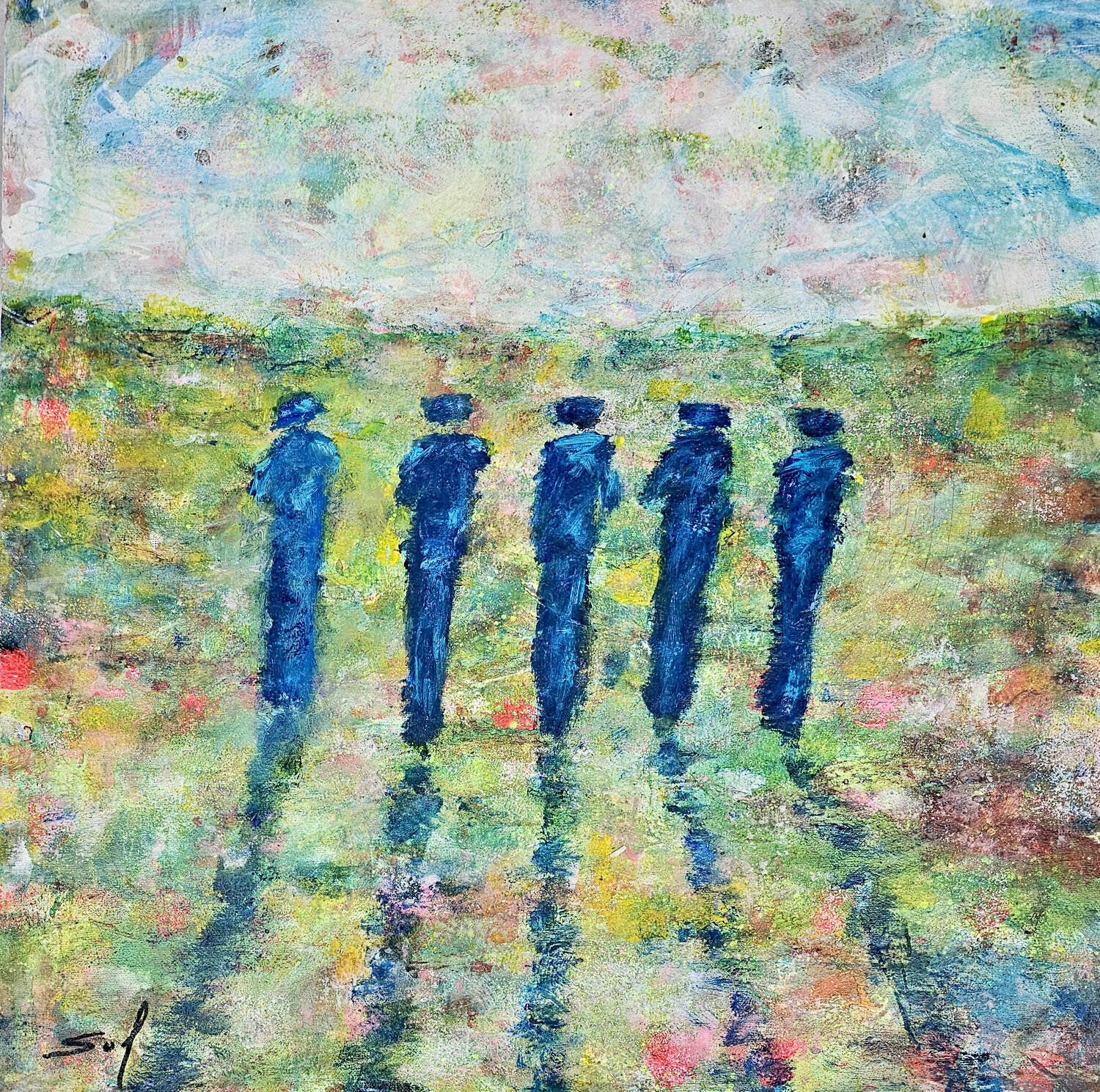 Dames bleues - 46x46 - 2026 Sof - Sophie Voigt-Chadeyron Original painting for sale