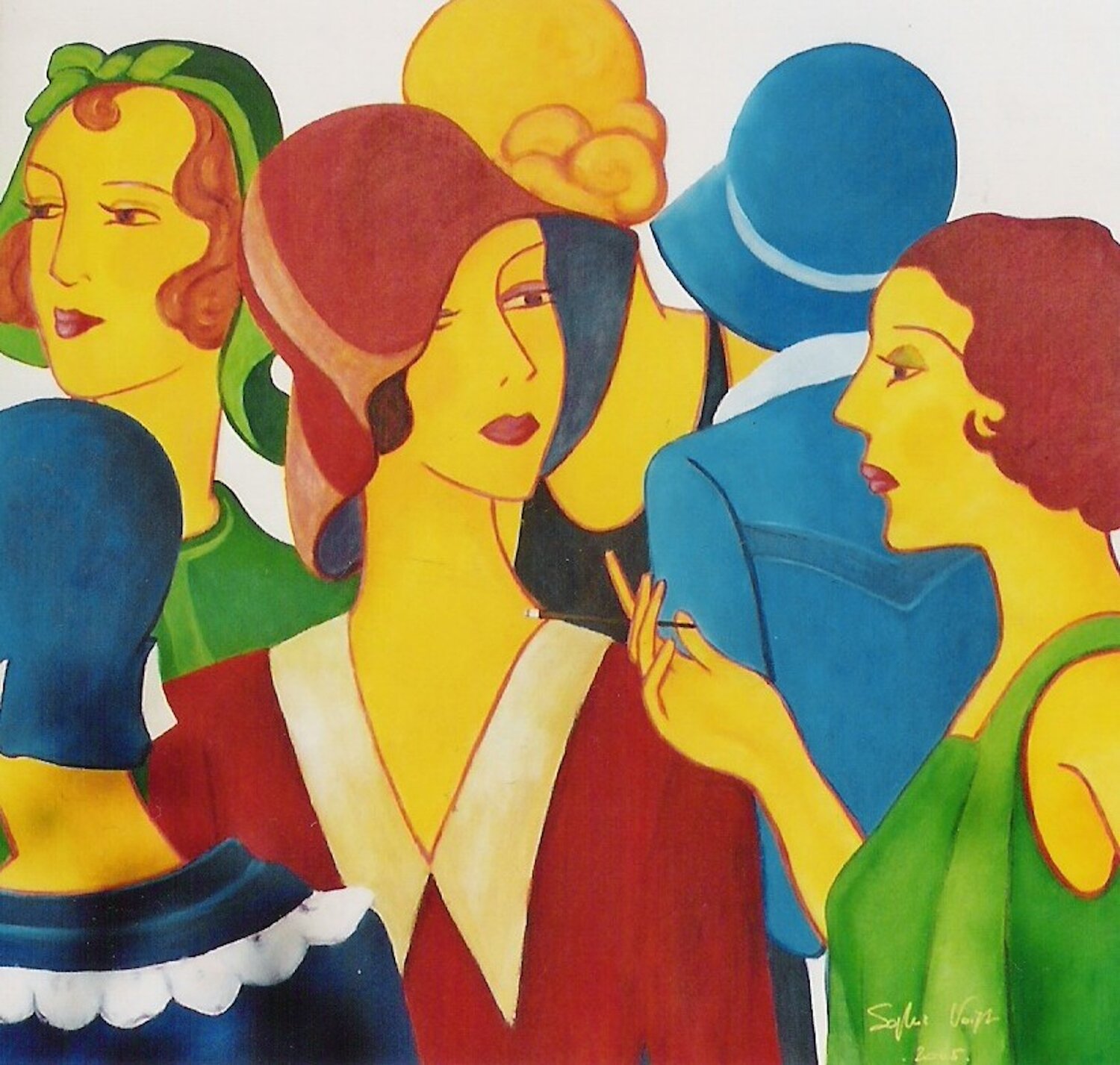 Années 30 - Conversation Sof - Sophie Voigt-Chadeyron Original painting for sale