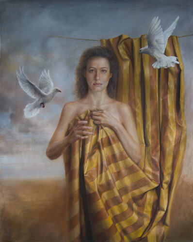 Girl With Bird by Oleg Radvan, Painting for Sale on Select