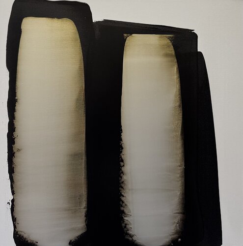 Black and white with pearl yellow N.3 by Anca Todrican, Painting for Sale on Select