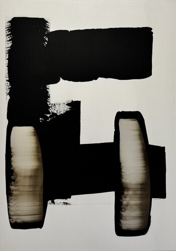 Black and white with pearl yellow N.6 by Anca Todrican, Painting for Sale on Select