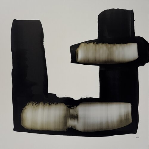 Black and white with pearl yellow N.20 by Anca Todrican, Painting for Sale on Select