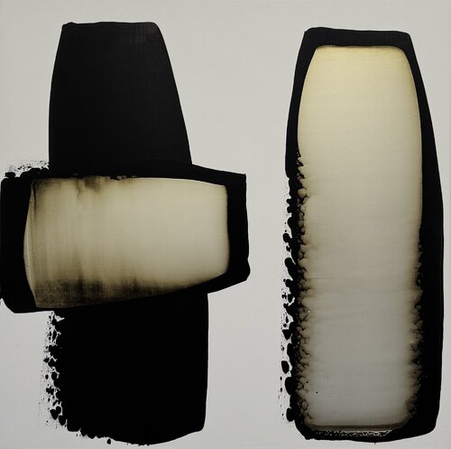 Black and white with pearl yellow N.2 by Anca Todrican, Painting for Sale on Select
