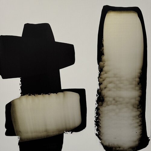 Black and white with pearl yellow N.3 by Anca Todrican, Painting for Sale on Select