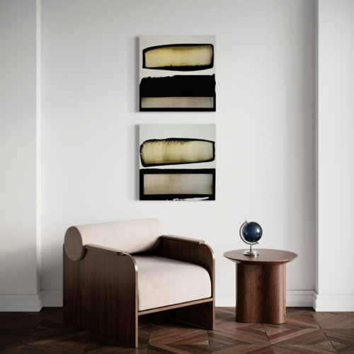 Black and white with pearl yellow | Diptych by Anca Todrican, Painting for Sale on Select