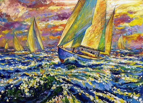 Sails of Freedom by Andrey Chebotaru, Painting for Sale on Select