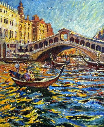 "Heart of Venice" Venice, Italy, Rialto Bridge by Andrey Chebotaru, Painting for Sale on Select