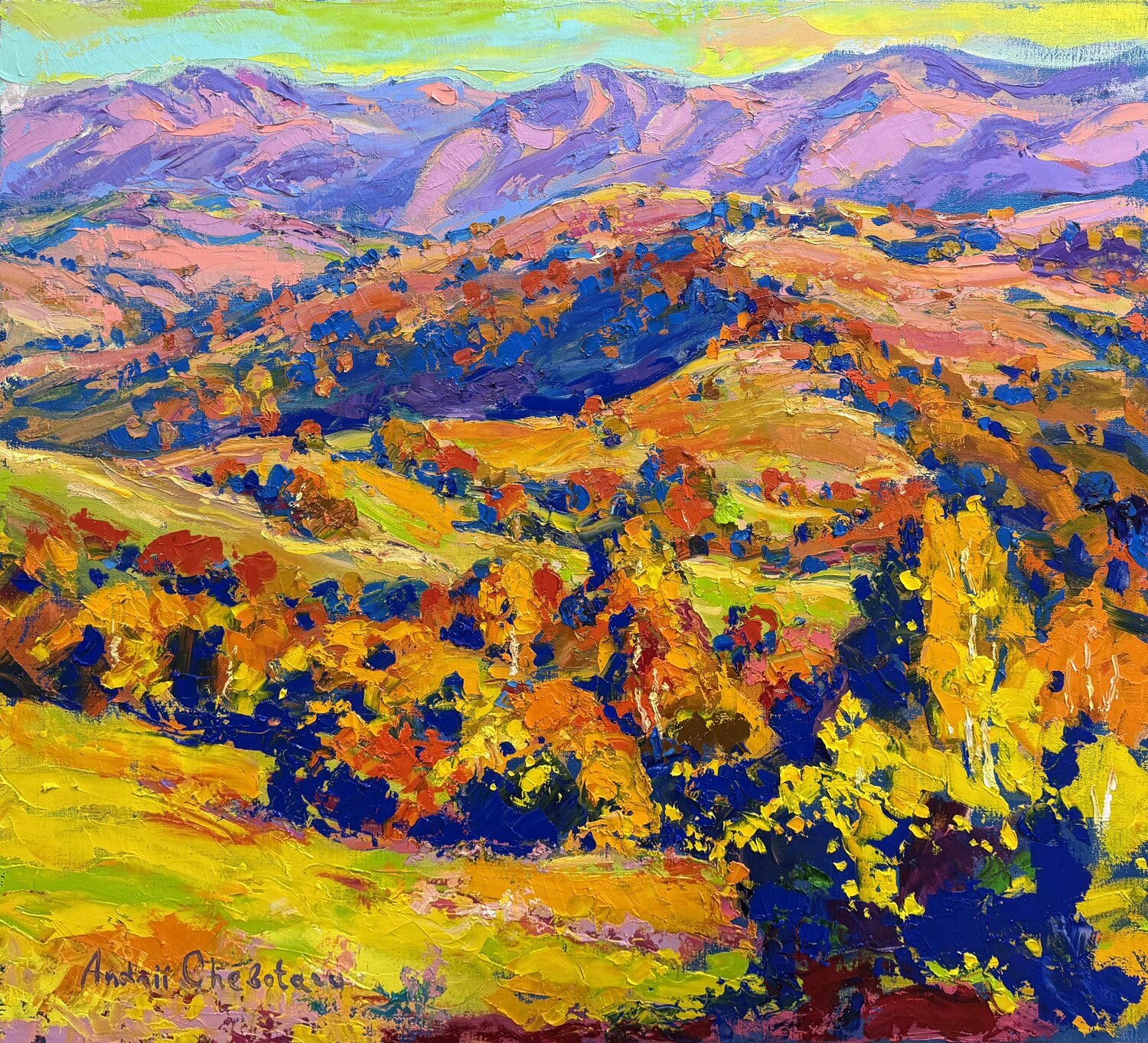 Fires of autumn hills Andrey Chebotaru Original painting for sale