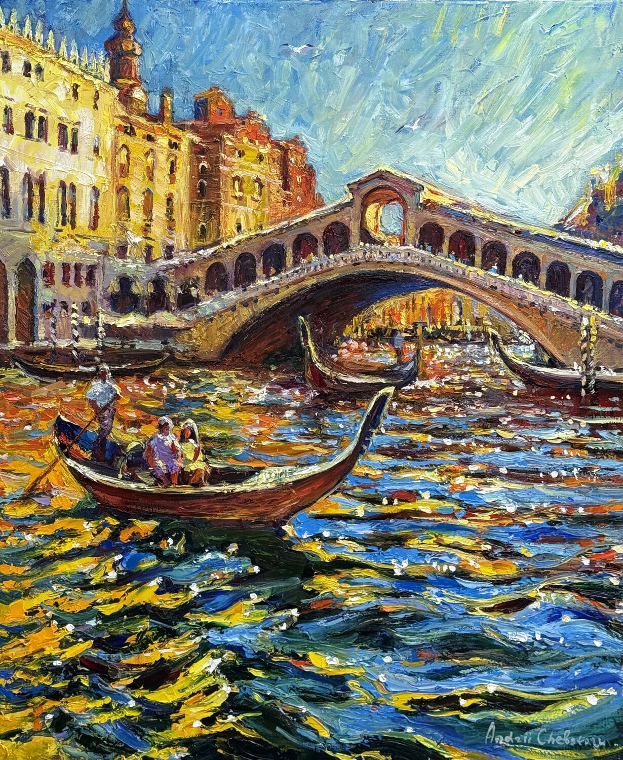 "Heart of Venice" Venice, Italy, Rialto Bridge Andrey Chebotaru Original painting for sale